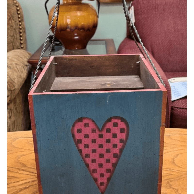 Handcrafted Wooden Carry Box with Heart Motif and Rag Dolls